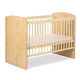 KMbaby Lit Bébé K2 Bois Naturel 120 x 60 cm avec Sommier À Lattes Lit Bébé 3 Niveaux Réglable en Hauteur   Naturelbois de Pin et MDF