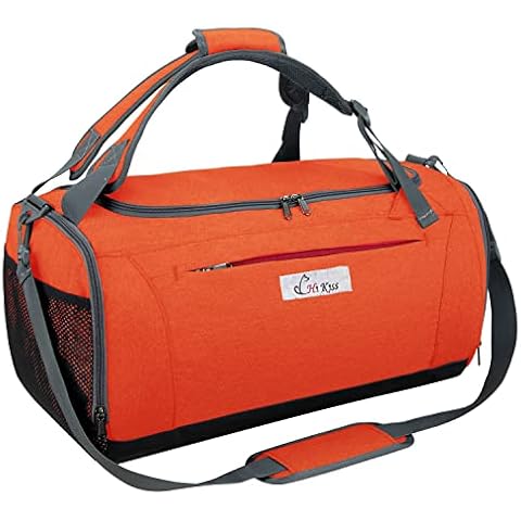 HIKISS Sports Gym Bag Waterproof Duffle Bag 45L with Wet Pocket & Shoes Compartment for Men and Women Cover