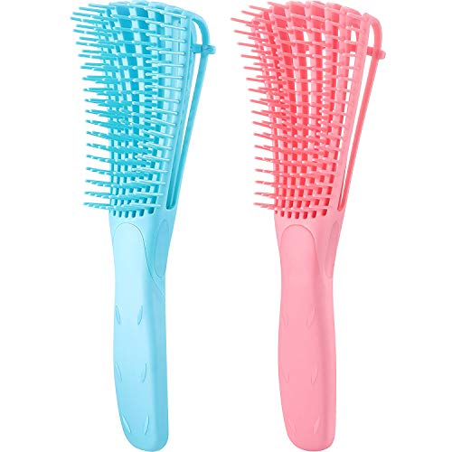 2 Pack Detangling Brush for Curly Hair, ez detangler brush Hair Detangler, Afro Textured 3a to 4c Kinky Wavy for Wet/Dry/Long Thick Curly Hair, Exfoliating for Shiny Curls (Blue, Pink)