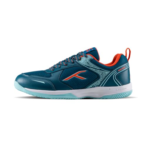 Hundred Court Step PBX Unisex Non-Marking Court Shoes | Badminton, Pickleball, Table Tennis & Other Indoor Sports | Lightweight, Cushioned Grip (Blue/Orange/Sea Blue ; UK 10)