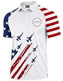 Mainfini Men Patriotic Polo Pride Golf Memorial Day Independence Shirts 4th of July 2026 Graphic American Flag Short Sleeve Fourth Raglan National USA White Fighter Jet L