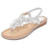 iCKER Women's Ankle Strappy Gladiator Sandals Beach Bohemia Thong Flat Sandal Shoes-PD05-Silver-6.5