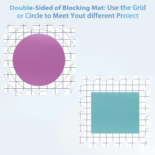 Image of Yiitoll Blocking Mats for Knitting & Crochet, 2 in1 Double Side Knitting Blocking Mat with Grid and Radial, Extra Thick 9 Packs Crochet Blocking Board for Needlepoint with 100 T-pins and Storage Bag
