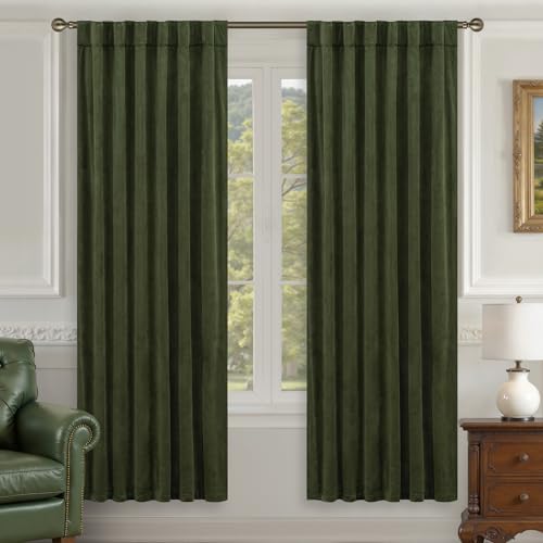 LAMIT Olive Green Velvet Blackout Curtains 78 Inches Long for Bedroom