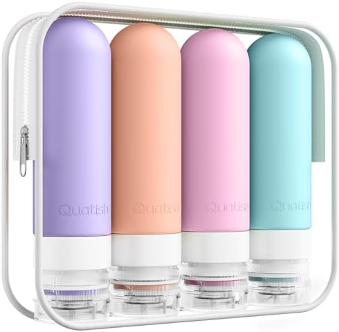 Quatish Reiseflaschen Zum Befüllen Set, 4 Stück Reisebehälter, Lila | Original Patentierte Auslaufsichere Reiseflaschen, Tsa Genehmigt, Shampoo Flaschen Zum Befüllen, Silikon Reise