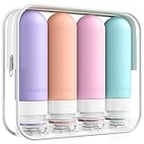 Quatish Reiseflaschen Zum Befüllen, Original Patentierte Auslaufsichere Silikon Reiseflaschen, 3 oz Tsa Genehmigt, Shampoo und Conditioner Flaschen, 4 Packung, Lila