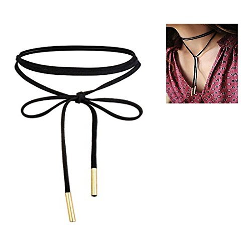 Mareine Gothic Long Black Velvet Pu Leather Chain Necklace Stretch Tattoo Choker Elastic Tassel Necklaces for Women