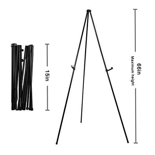 Folding Easel For Display, Portable Tripod, Easy-Set-Up Floor Standing Poster Easel,Lightweight Metal Adjustable Display Easel, Base 63" Max. (Black, 6 Packs) #TOP4