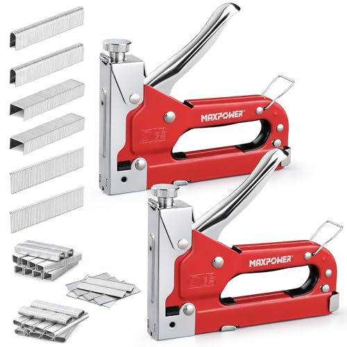 MAXPOWER Juego de 2 Piezas de Grapadora Tapicero, Grapadora Madera Manual 3 en 1 con 3000 Piezas Grapas para Tapicería, Material de Fijación, Decoración, Carpintería, Muebles, Madera…