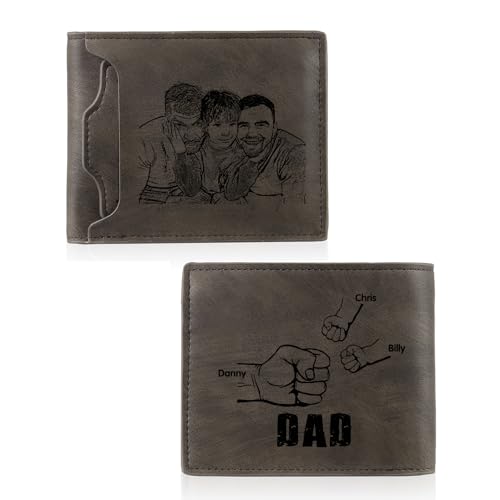 Personalized Leather Wallets for Men Dad Custom Photo Initial Name Mens Slim Bifold Wallet Husband Gifts for Fathers Day Birthday (Photo+Name)