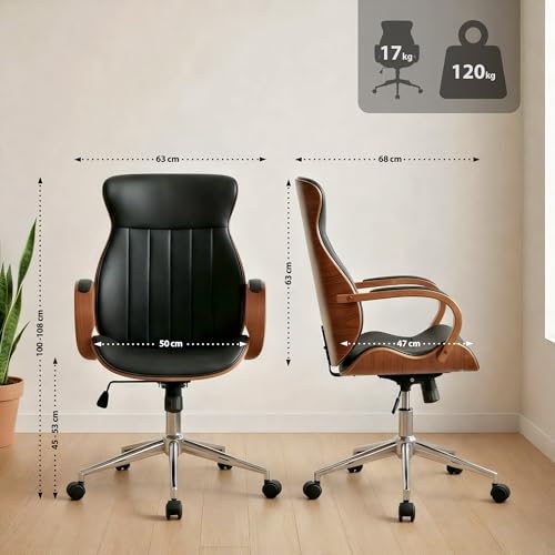 Sedia Ergonomica da Ufficio Melilla, Regolabile in Altezza e Girevole, con Schienale Inclinabile e Braccioli in Ecopelle, Sedia da Scrivania, Colore:Noce/Nero - Sedia gaming - Immagine 2