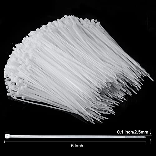 1000 Pcs White Zip Ties, 6 Inch Clear Self-Locking Nylon Cable Ties, Premium Heavy Duty Plastic Wraps Wire Ties For Indoor And Outdoor #TOP1