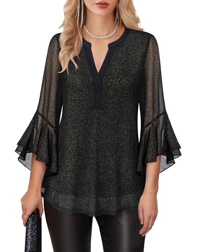 Lotusmile Women's Dressy Casual Blouses, Elegant Double Layered Evening Tops for Women, Flattering Flowing Tops for Fall