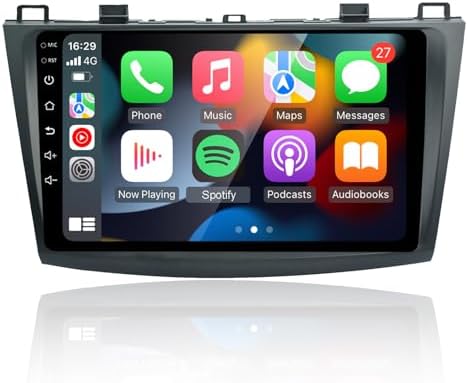 Android Car Radio for Mazda 3 2010-2013 with Wireless Carplay Android Auto | 9 inch Touch Screen Carplay Radio Support Mirror Link, GPS Navigation, Bluetooth, WiFi, SWC,FM/RDS Split Sceen EQ 2G + 32G