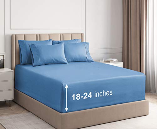 Extra Deep Pocket Sheets - 6 Piece Sheet Set - Queen Sheets Deep Pocket- Extra Deep Pocket Queen Sheets - Deep Fitted Sheet Set - Extra Deep Pocket Queen Size Sheets - Easily Fits Extra Deep Mattress
