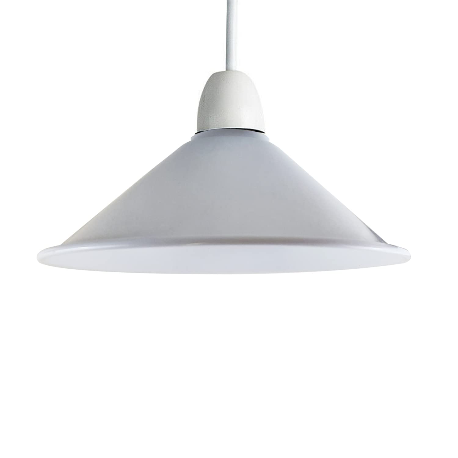 Retro Loft Metal Ceiling Colour Cone Shape Shade Pendant Light Fittings with White Reducer Plate for Bedroom, Dining Room, Hallway, Home Office/Study, Kitchen, Living (White)