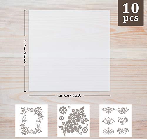 Ilauke 10 Pieces 7.5Mil Mylar Stencil Sheets, Reusable Blank Stencil Vinyl, Clear Mylar Template For Cricut Cutting Machine, Make Your Own Stencils Sheets, 12 X 12 Inch #TOP1