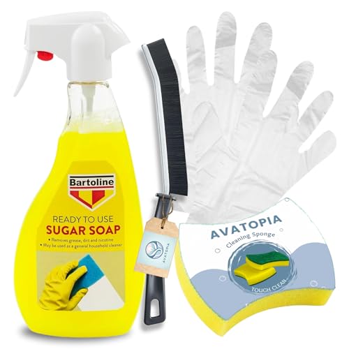 Barto Line Sugar Soap Spray 500ml with Sponge, Crevice Brush & Plastic Gloves – Wall Cleaner for Painted Walls