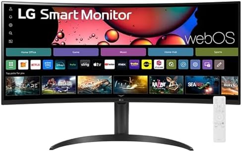 LG 34" Curved UltraWide WQHD(3440x1440) Smart Monitor with HDR10 99% sRGB, 100Hz, Magic Remote, AirPlay 2 & Adjustable Stand, webOS