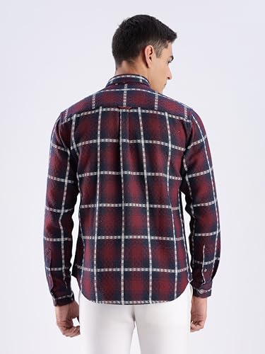 Image of TURMS Men's Casual Checks Shirts, Odor Control, Moisture Wicking, Button Down Collar, Cool Tech Cotton Fabric, Tailored Fit, Full Sleeve