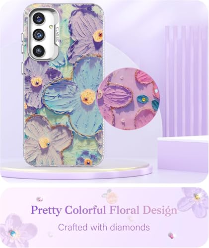 Image of Elzzi Compatible with Samsung S24 FE 5G Case Laser Flower Oil Painting Cute Colorful Blue Ray Bumper with Full Camera Protection Shockproof PC+TPU Glossy Shiny Cover for Girls Women, Green