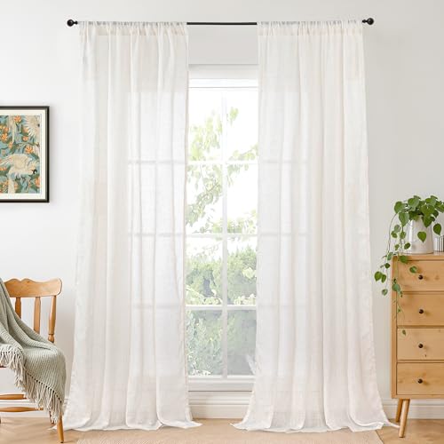 Image of BGment 84 Inches Long Linen Curtains for Living Room 2 Panels Set - Textured Light Filtering Drapes Semi Sheer for Bedroom Country Lightweight Rustic with Rod Pocket, 42 X 84 Inch