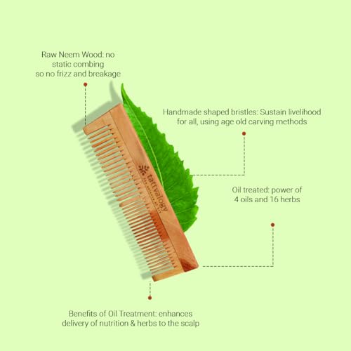 Image of Tattvalogy Double Toothed Raw Neem Comb |Kaachi Neem Wooden Comb for Blood Circulation & Hair Growth | avoid Hair Pulling, Static Electricity, Itchy Scalp & Oil Build-Up