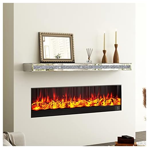Fireplace Mantel, 47 Inch Mirrored Floating Shelf with Crystal Crushed Diamond Inlay, Wall Mounted Glass Long Shelf for Wall Decor (Silver, 47" L X 3.2" H X 7.9" D)