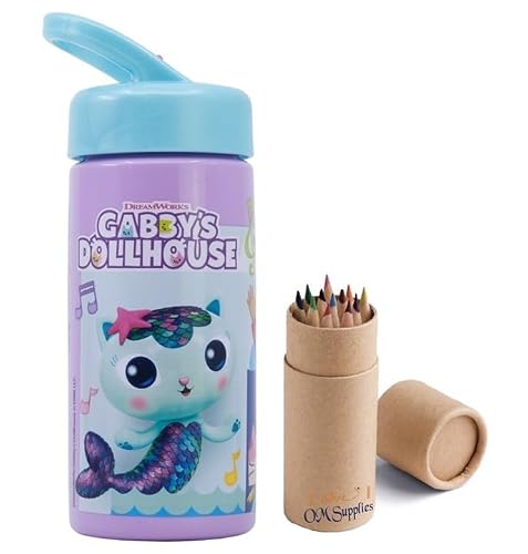 Om Supplies Gabby's Reusable Sipper Water Bottle Drink Bottle With Built-In Handle For Easy Carry School Lunch Kids Childrens 410Ml (Gabby's)