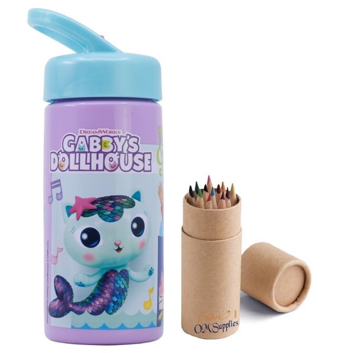 Gabby's Reusable Sipper Water Bottle Drink Bottle with built-in handle for Easy Carry School Lunch Kids Childrens 410ml (Gabby's)
