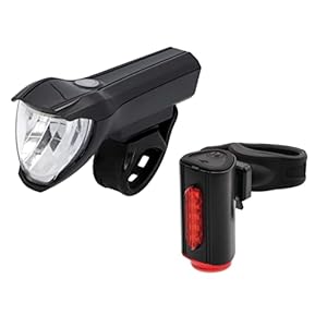 Fischer Fahrrad Beleuchtungs-Set 50/25/15 Lux, Akku-Leuchtenset Twin, Front- und 360° Rückleuchte, mit Akku und USB-Ladefunktion, 3 Leuchtfunktionen, Spritzwasserschutz nach IP44, StVZO-zugelassen