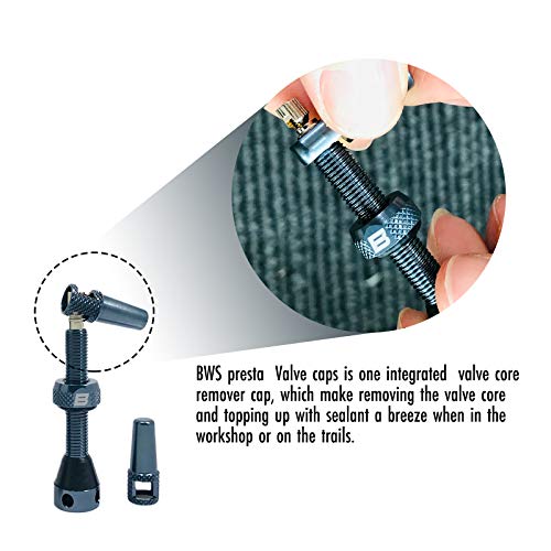 Bwshlf Black Tubeless Presta Valve Stem 40Mm / 44Mm, Super Light Alloy Presta Valve Stem Kit With Valve Core Remover Tool And Valve Stem Caps - Multiple Color And Size Options(Pair) #TOP7