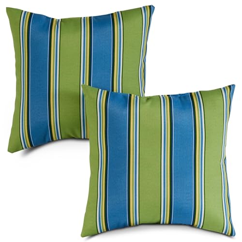 Set of 2 Outdoor Throw Pillows 17 x 17 Inch – Reversible Square Patio Accent Pillows – Weather-Resistant Polyester Fabric – Eco-Friendly Recycled Polyfiber Fill, Cayman Stripe