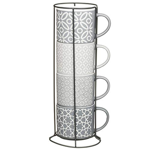 DEENZ Jumbo Embossed Stacking Mugs 4pk, Stackable Mugs Set Matching one Another with Lovely