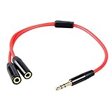 HTTX 3.5mm Male to Dual Female Stereo Jack Plug Terminal Headset Headphone Splitter Cable -Red (2-Pack)