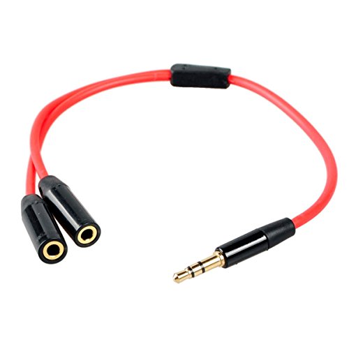 HTTX 3.5mm Male to Dual Female Stereo Jack Plug Terminal Headset Headphone Splitter Cable -Red (2-Pack)
