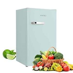 ASCOLI Retro Mini Fridge 85L, Compact Refrigerator, Under Counter Fridge, Direct Cooling, Super Quiet, Adjustable Racks, Defrost, Mechanical Control, Led Light