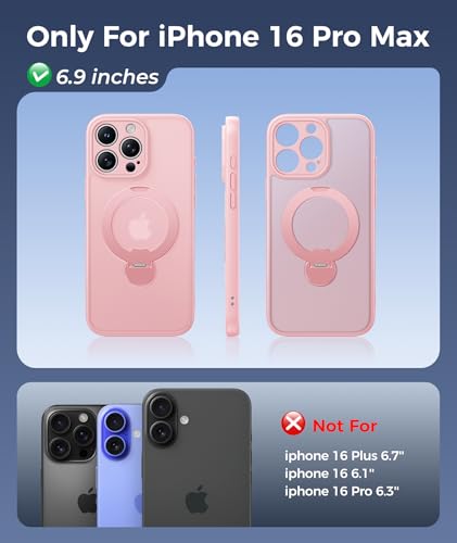 Image of FNTCASE for iPhone 16 Pro-Max Case: [360 Spin Magnetic Stand] [Compatible with Magsafe] [Screen Protector] Translucent Matte Military Grade Shockproof Full Camera Protective Phone Cover - Pink