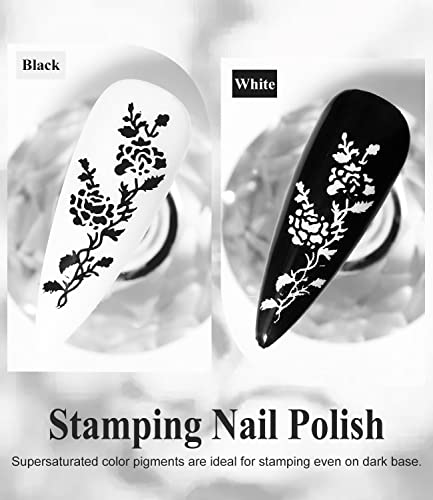DouborQ White Black Nail Art Stamping Polish with Cuticle Oil Set Manicure Image Stamp Polish Set Print Polish Varnish - Image 3