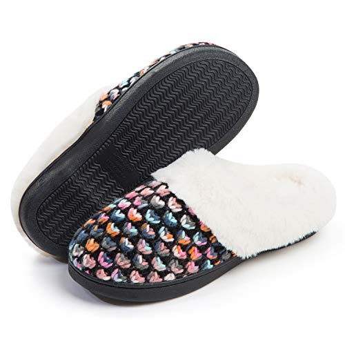 DL Knit Women's Memory Foam House Slippers Slip On,Comfy Warm Winter Fur Lined Slippers for Women Indoor, Soft Fluffy Cozy Woman Home Houseshoes Bedroom Slippers Non-Slip Size 5-12