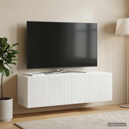 sephironlbb Meuble TV Mural Blanc en Bois d'ingénierie 98 x 31 x 30 cm avec Portes pivotantes 90° Grand Rangement pour Salon séjour Chambre multimédia Audio vidéo – vue 3