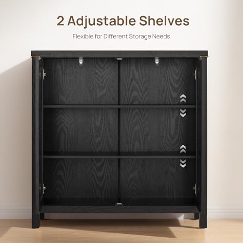 SICOTAS Sideboard Buffet Storage Cabinet - Boho Rattan Credenza Coffee Bar Cabinet with Large Storage, Farmhouse Console Buffet Table for Kitchen Living Room Entryway - 2 Black Pieces - Thumbnail 5