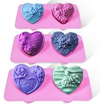 Thickened Design Silicone Soap Molds 3PCS, Fuehbur Heart with Different Flowers Shape DIY Handmade Craft Set Suitable for Chocolate Making, Cake Baking 3 Packs