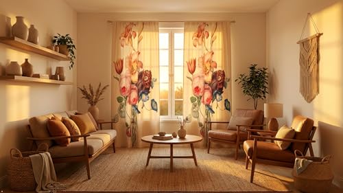 Image of Floral Printed Window Curtain for Living Room & Bedroom | Premium Polyester Door Curtain | Elegant Flower Design Drapes | Light Filtering Home Decor Curtain | Cream Multicolor (1 Pcs)