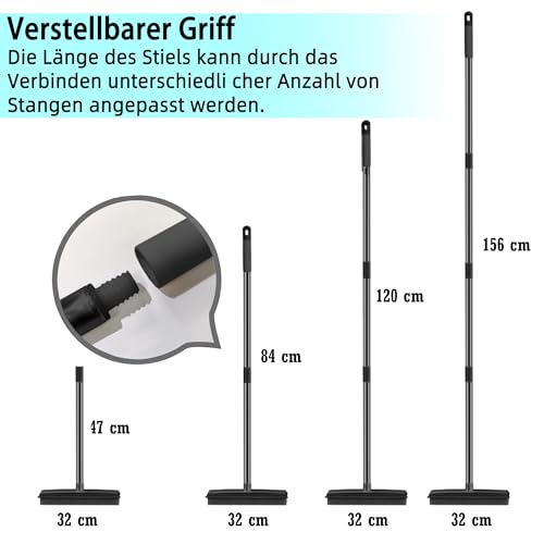 2 in 1 Gummibesen mit Stiel, 156cm Langen Stiel Besen zum Entfernen von Tiere Katzen Hunde Haare Teppichbürste Bodenbürste Kehrbesen für Innen- und Außenbereich Schrubbe (Schwarze Fellentfernung) – Bild 7