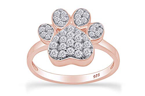 AFFY Round Shape White Cubic Zirconia Dog Pawprint Ring in 14k Gold Over Sterling Silver (0.4 cttw)
