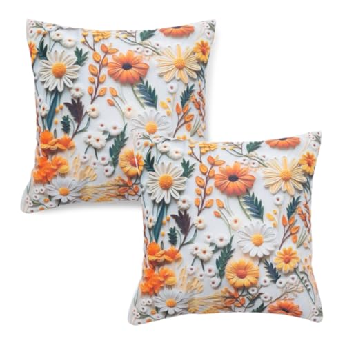 Image of HOKIPO 'Nature Muse 7D' Premium HD Printed Holland Velvet Sofa Cushion Cover | 16x16 Inch (40x40 cm) | Pack of 2, Marigold Bloom (IN-923-D7*2)