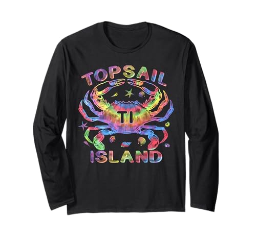 Topsail Island NC TI Tie-dye granchio colorato natura amante arte Maglia a Manica
