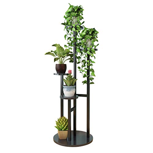 Wood Flower Racks Plant Stand Indoor Outdoor Flower Pot Holder Garden Patio Balcony Tall Planter Flower Bonsai Display Shelf Metal Frame, Black