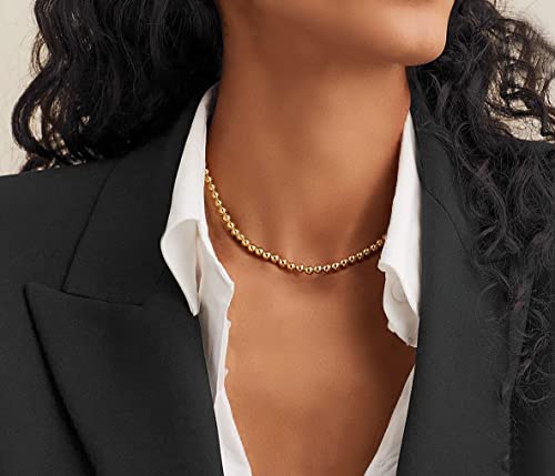 Gold Bead Necklace For Women,14K Gold Beaded Ball Necklaces 4Mm (Style-5) #TOP2